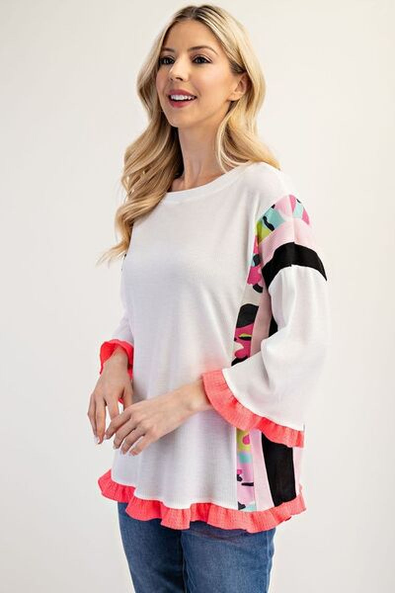 Celeste Full Size Ruffle Sleeve Color Block Top plus Size