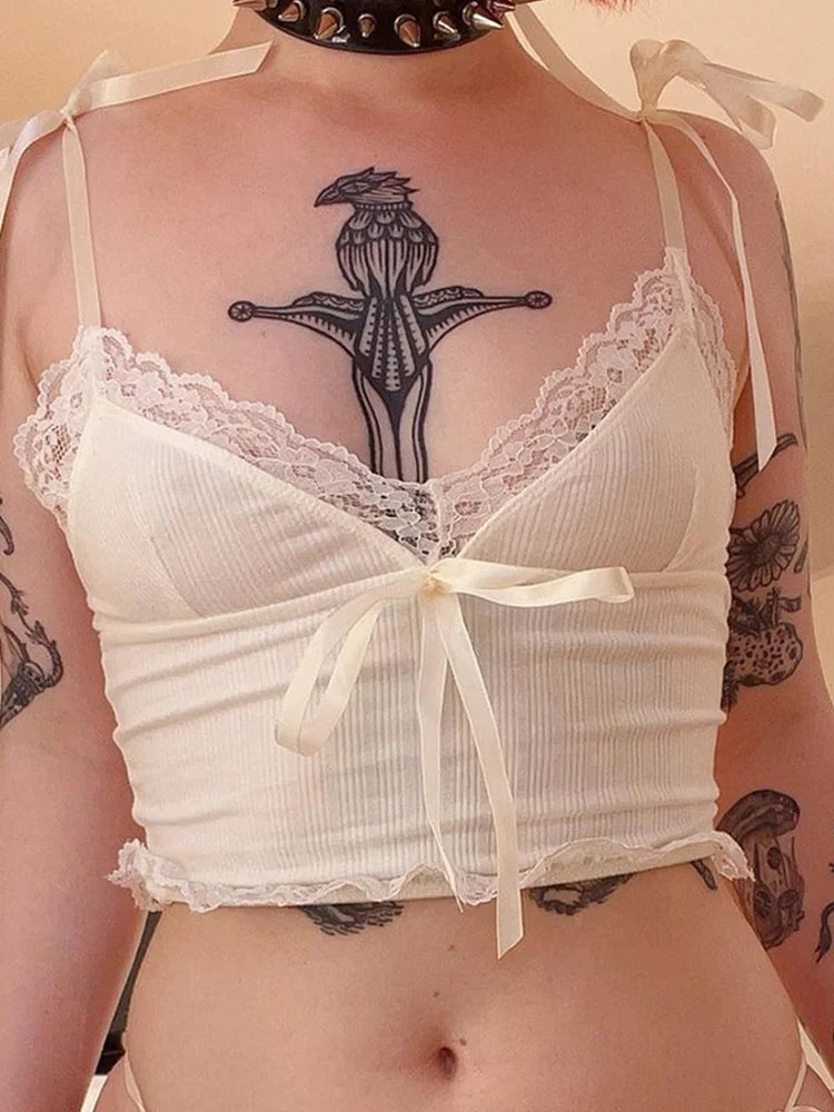 Lace Trim Crop Top Aesthetic White