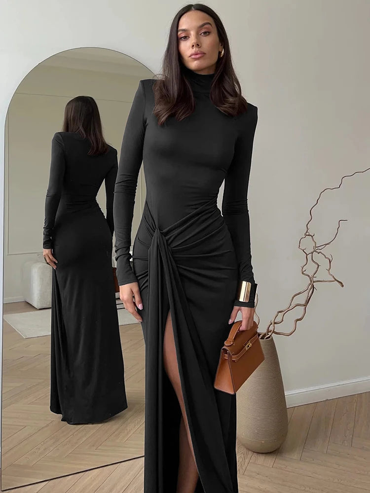 Mozision Turtleneck High Split Sexy Maxi Dress