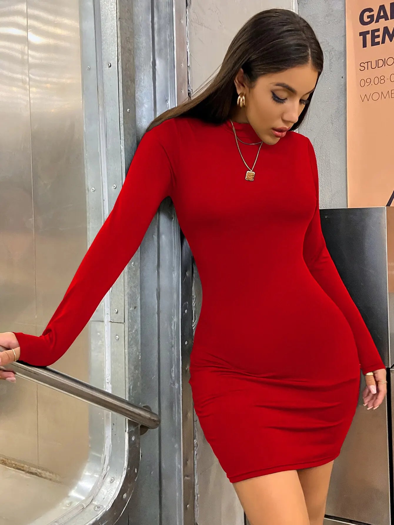 Women's Mini long Sleeve Turtleneck Dress