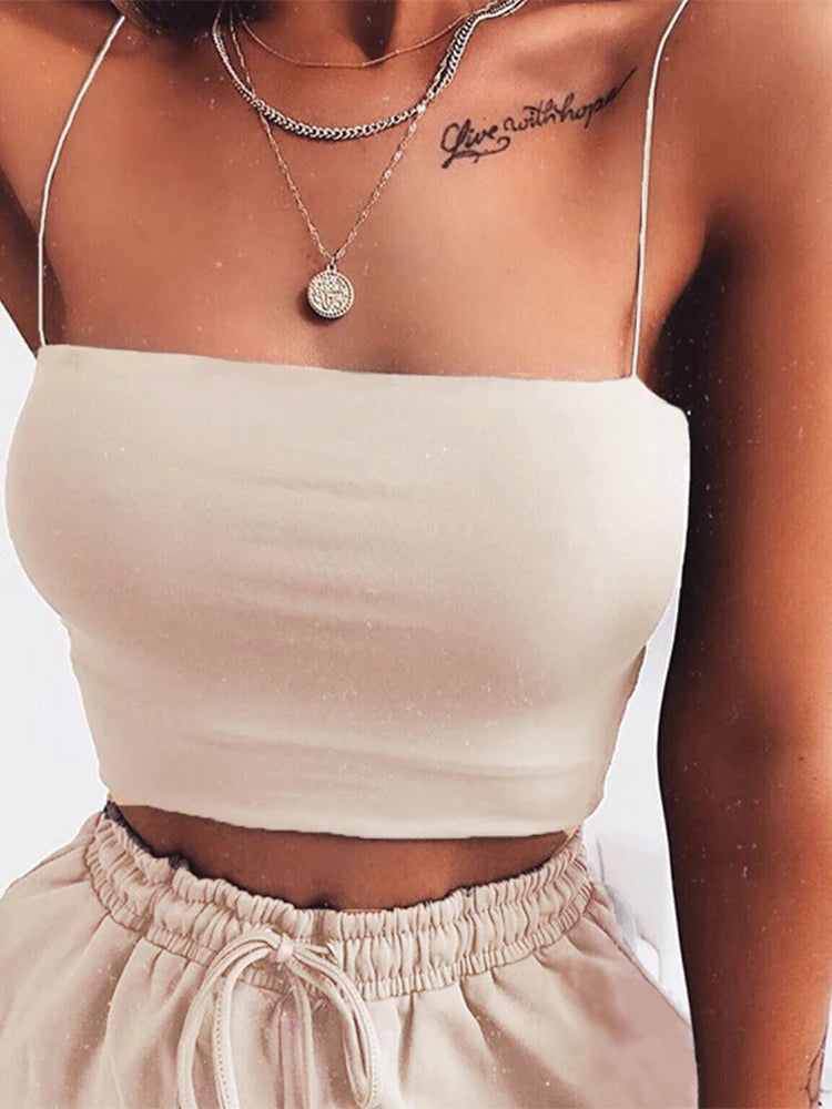 Women Spaghetti Strap Crop Top