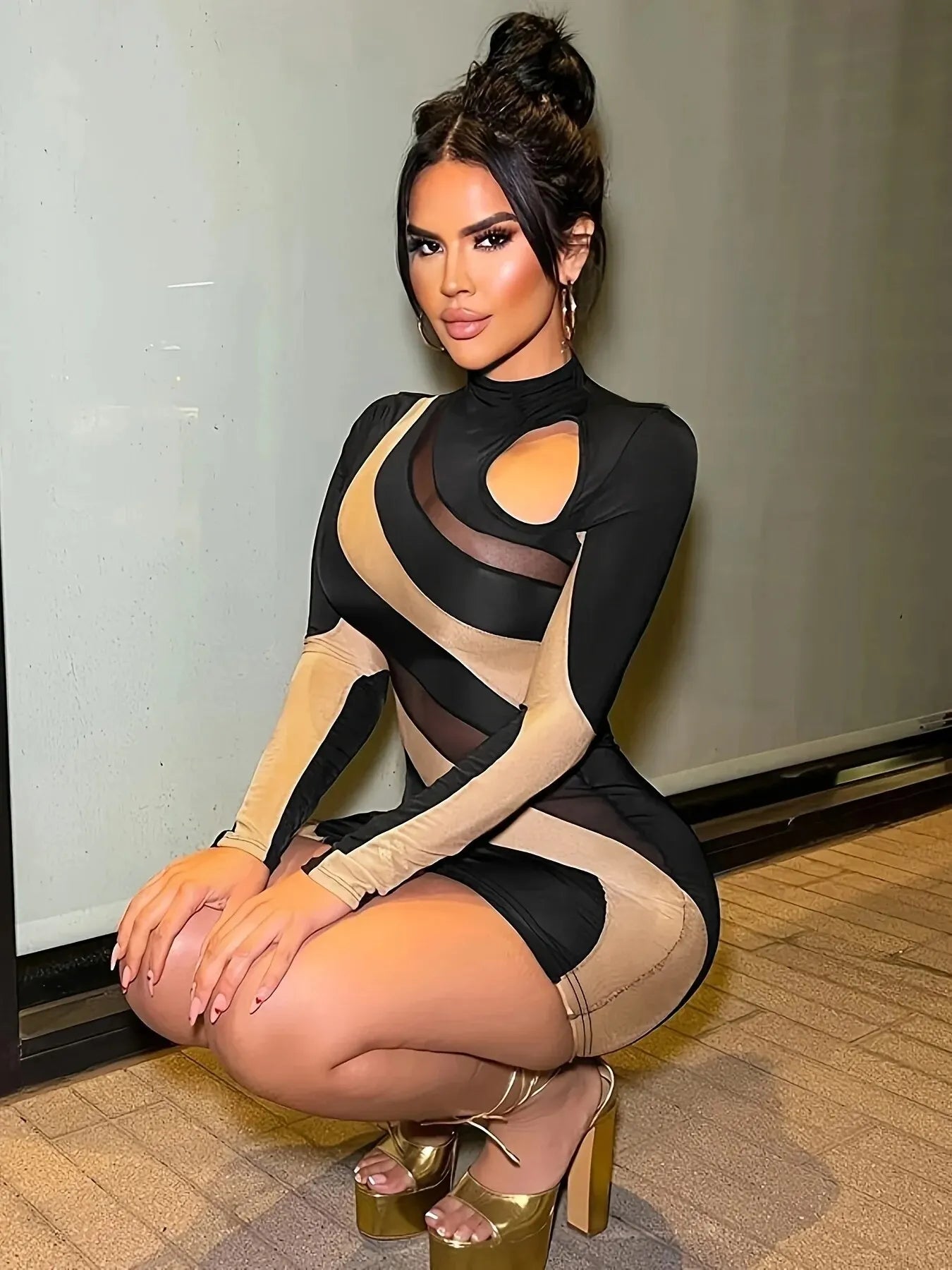 Dulzura Women Bodycon Long Sleeve Mini Dress