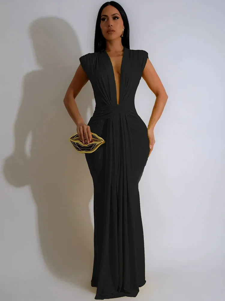 Elegant Ruched Bodycon Maxi Dresses for Women