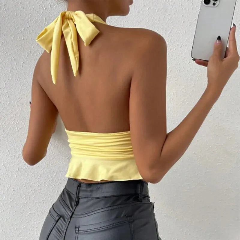 Deep V-neck Pleated Top