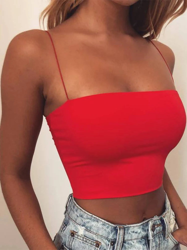 Women Spaghetti Strap Crop Top