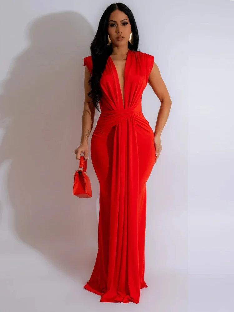Elegant Ruched Bodycon Maxi Dresses for Women