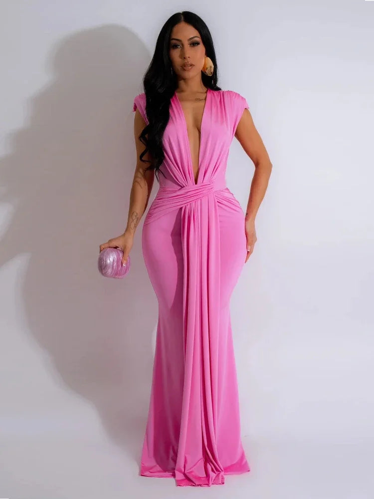 Elegant Ruched Bodycon Maxi Dresses for Women