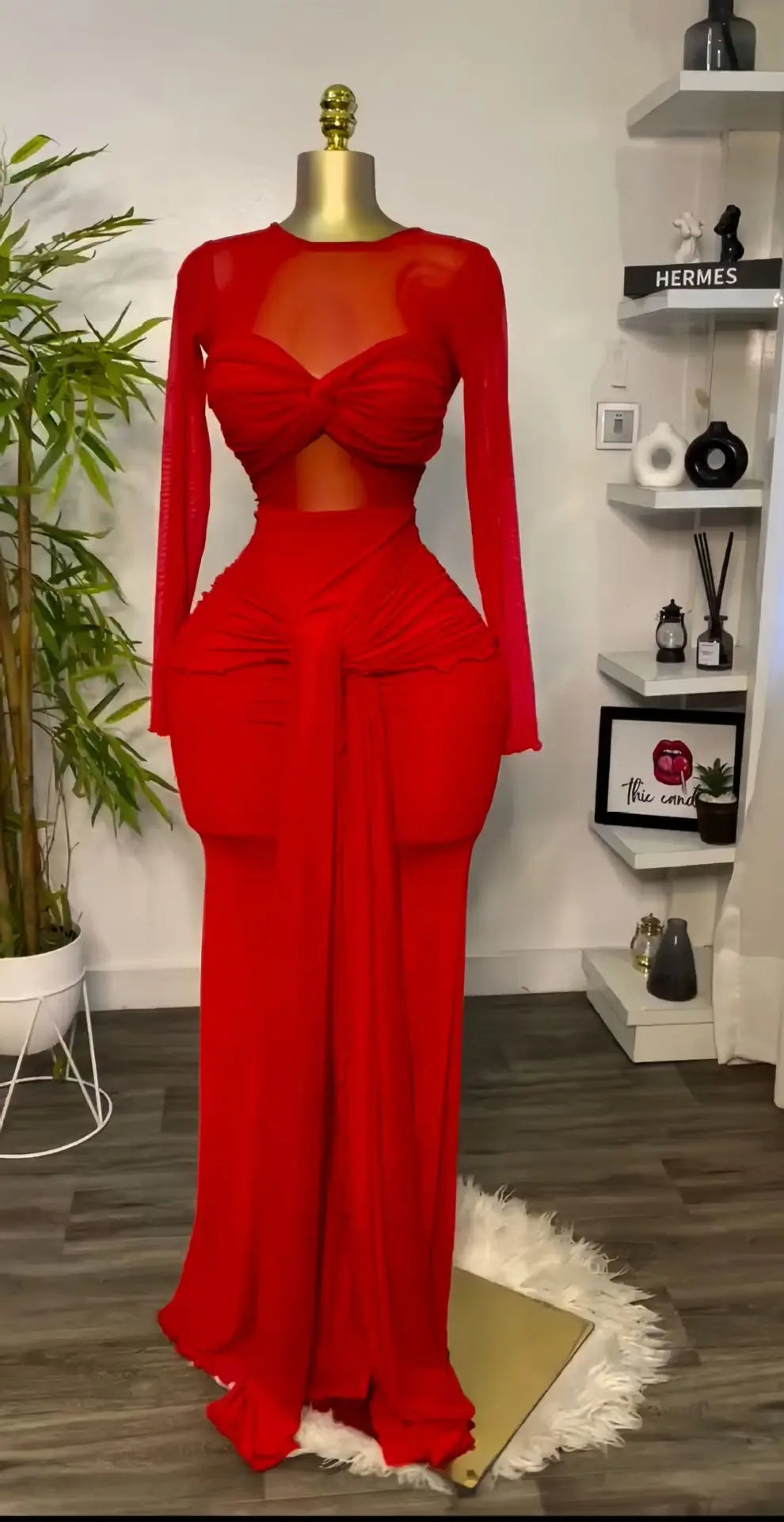 Women Mesh See Through Long Sleeve Maxi Dress