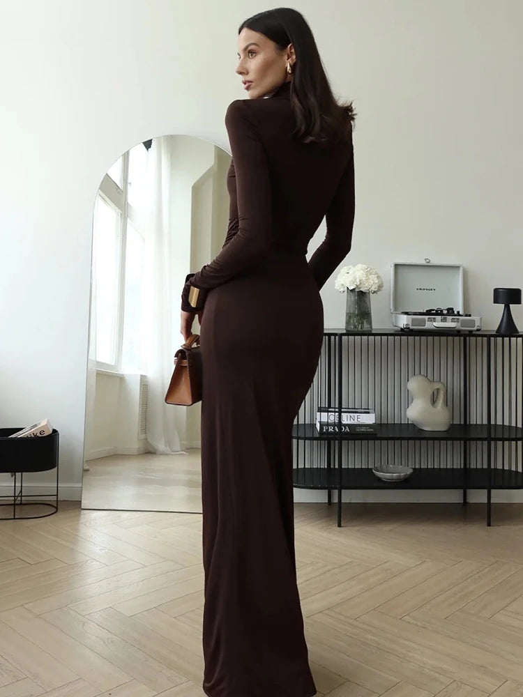 Mozision Turtleneck High Split Sexy Maxi Dress