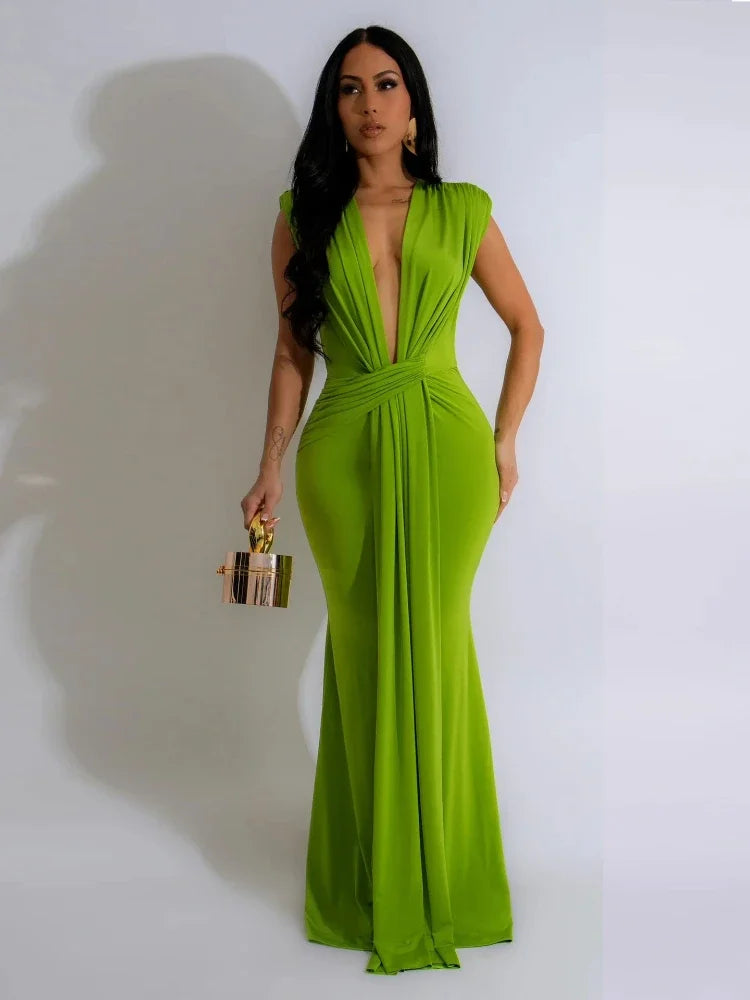 Elegant Ruched Bodycon Maxi Dresses for Women