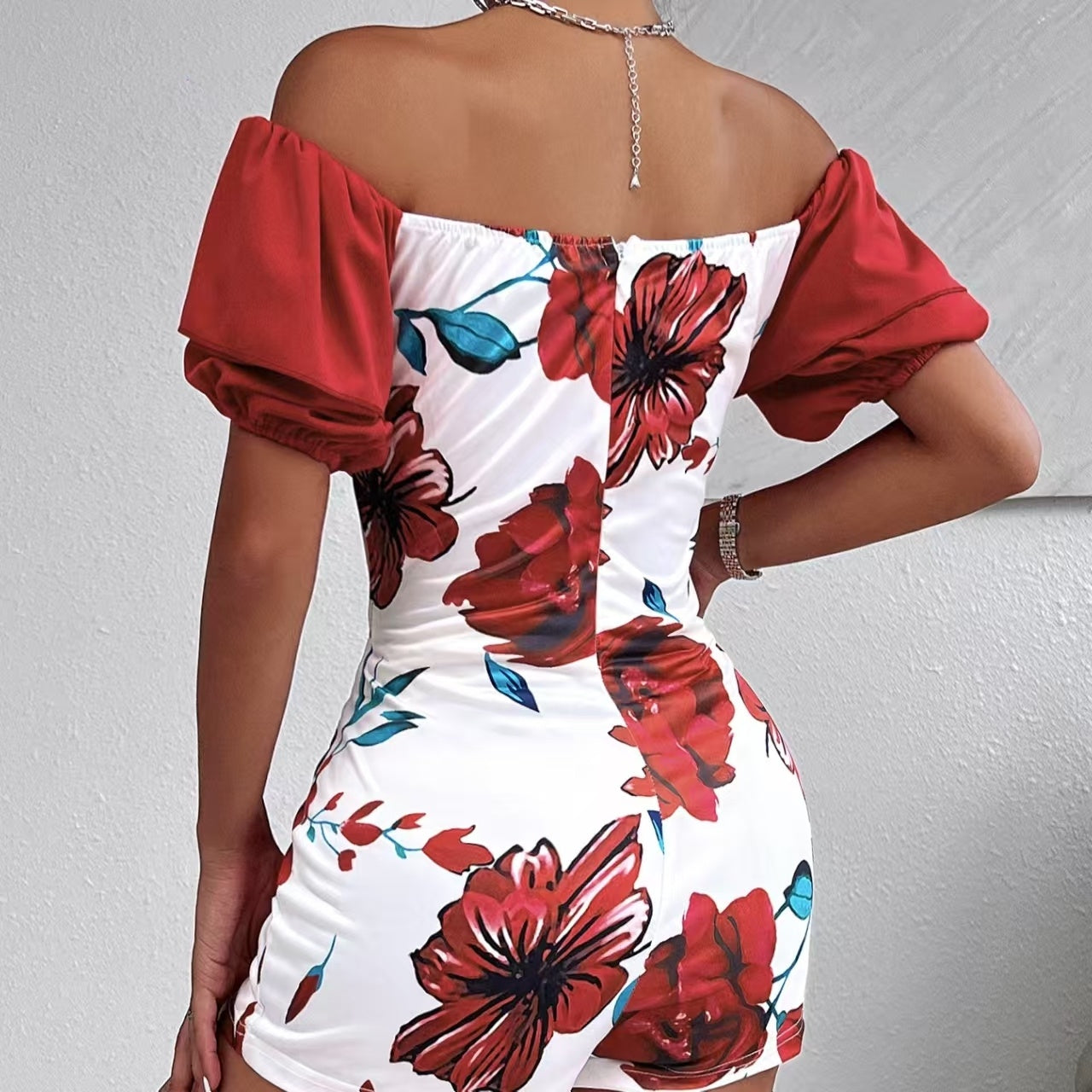 Casual Floral Shoulder Knot Hollow Jumpsuit