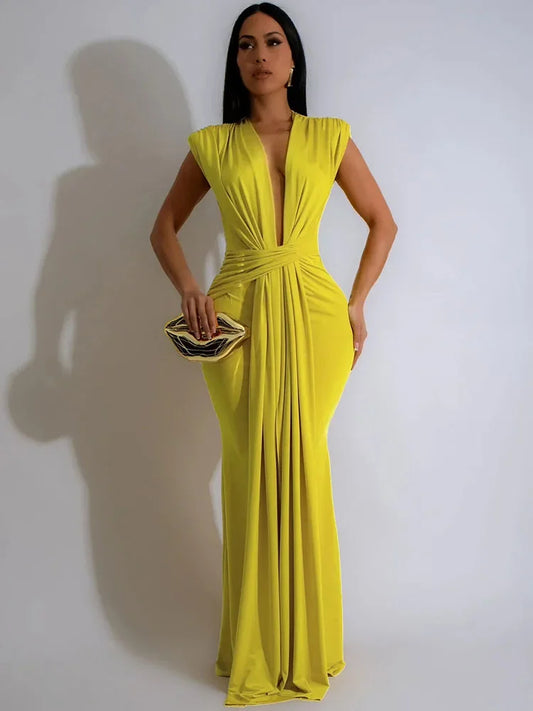 Elegant Ruched Bodycon Maxi Dresses for Women