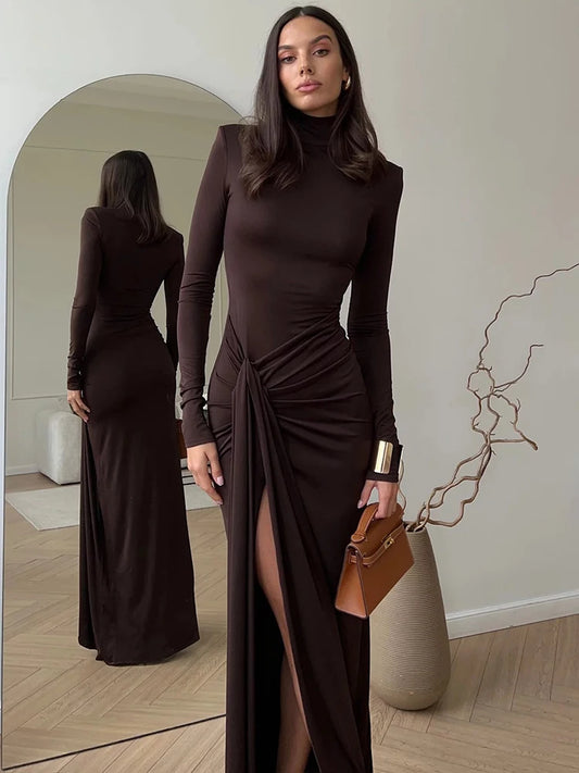 Mozision Turtleneck High Split Sexy Maxi Dress